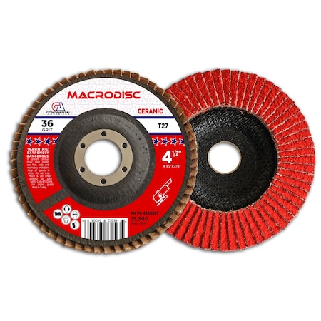 Continental Abrasives 4-1/2" x 7/8" 36 Grit T27 Ceramic Standard Flap Disc FC-4550367